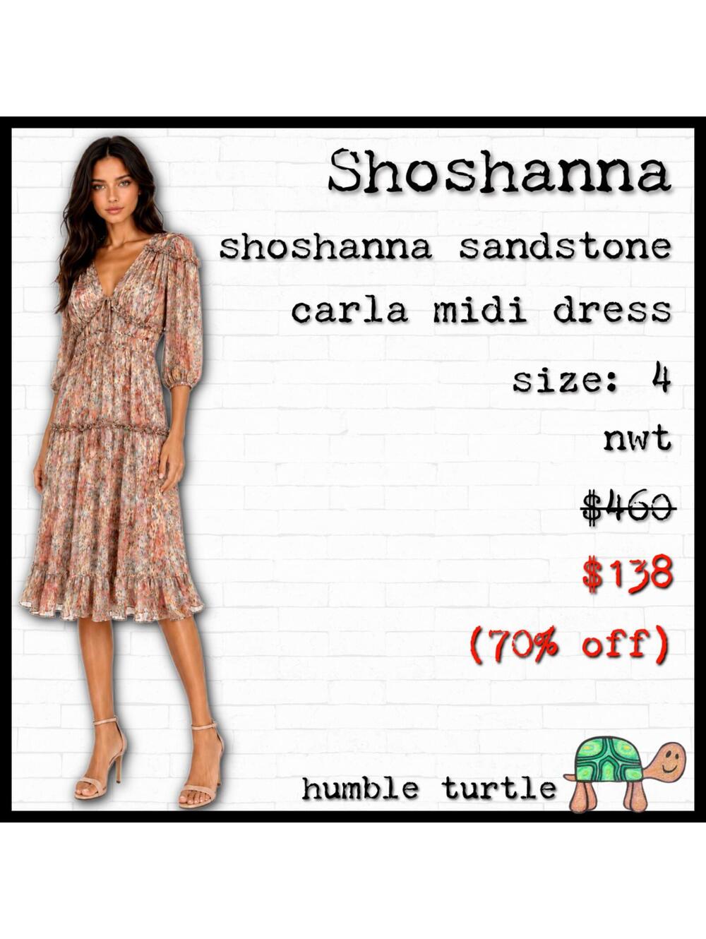 Shoshanna Carla Sandstone Ruffle-Trim Chiffon Midi Dress Size 4 NWT